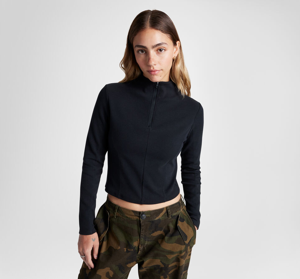 converse LONG SLEEVE 1/2 ZIP TOP Dámské tričko S 10027392-A02