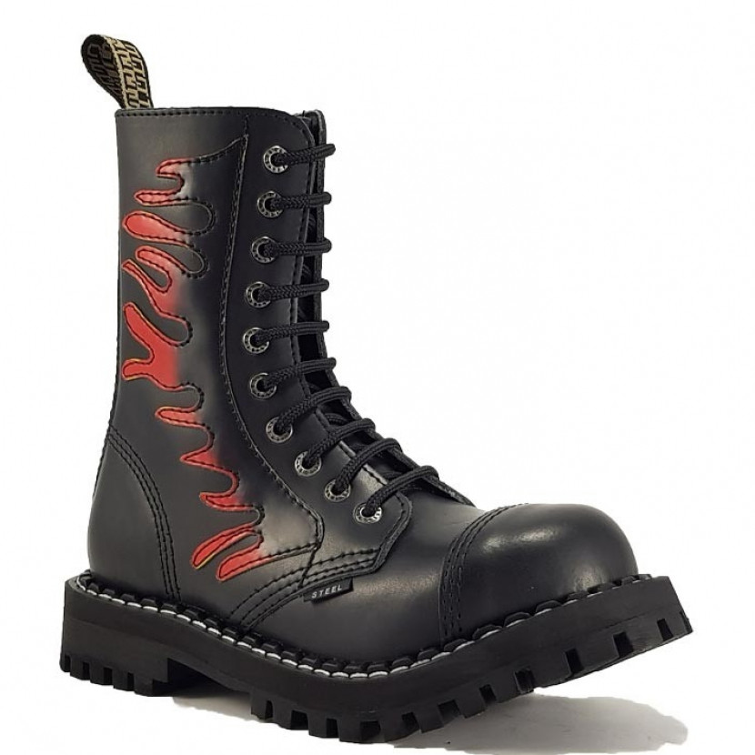 Boty Steel 10-dírkové Flames - černé, 40