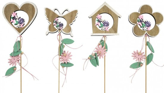 Anděl Zápich - jarní dřevěný - 10 cm + špejle - 8735