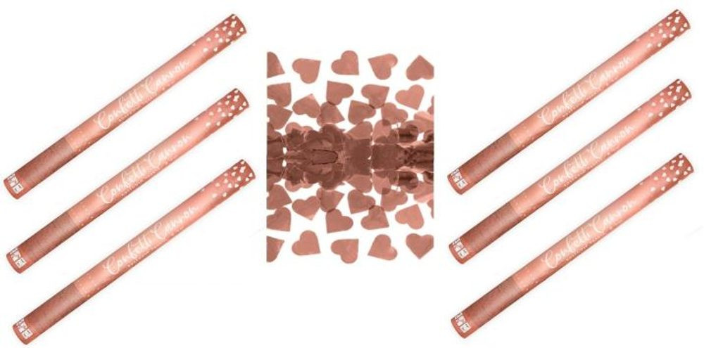 Konfety 60cm - 6ks METALICKÉ RŮŽOVO ZLATÉ / ROSE GOLD SRDCE - Svatba - PARTYKONF