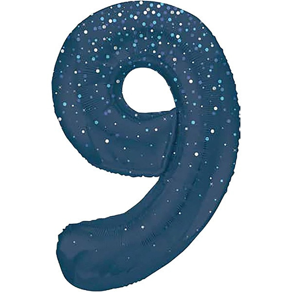 Balónek fóliový č. 9 modrý s puntíky 86 cm