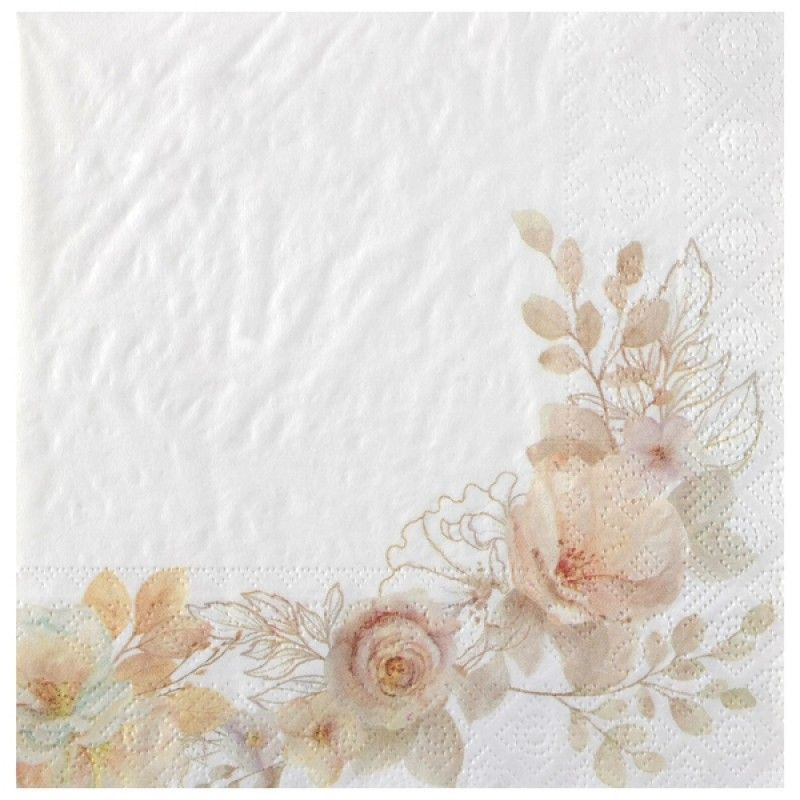 Ubrousky papírové béžové květiny 33x33 cm 20 ks