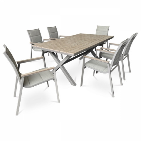 Zahradní hliníková židle béžová barva područky polywood dekor dub AZC-S1110 GREY Autronic