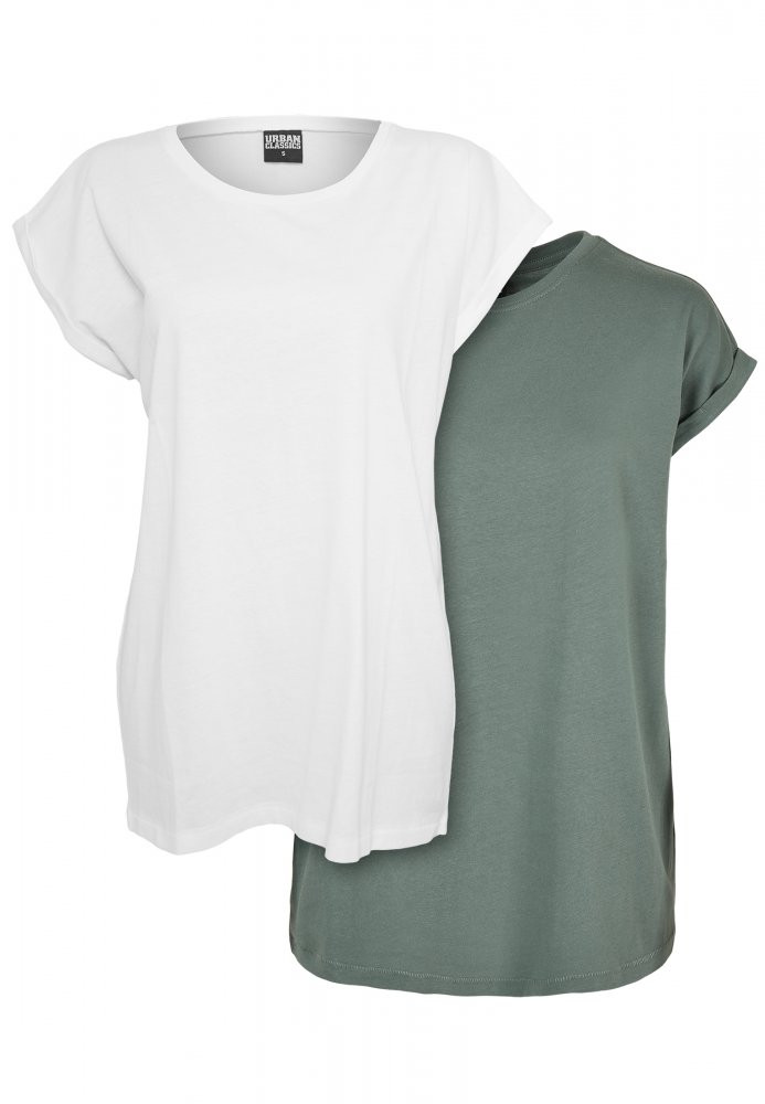 Ladies Extended Shoulder Tee 2-Pack - white+paleleaf M