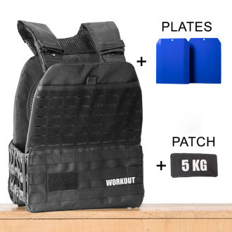 Workout Zátěžová taktická plátová vesta 5 kg WORKOUT 3.0 - Černá + nášivka wor90