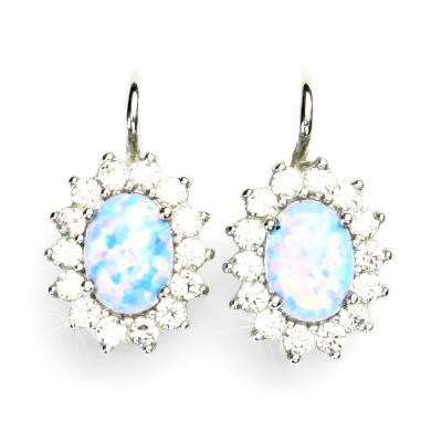 Stříbrné náušnice, světle modrý syntetický opál, čiré zirkony, Kate, NK 1507