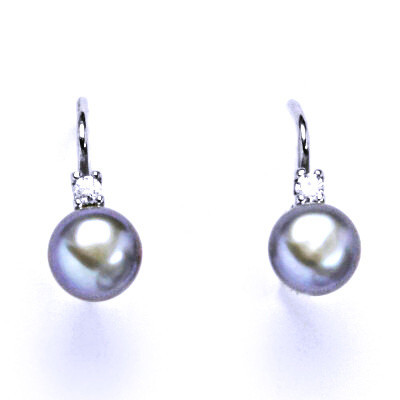 Náušnice stříbrné s přírodní šedou perlou a čirým zirkonem, NK 1243 pp