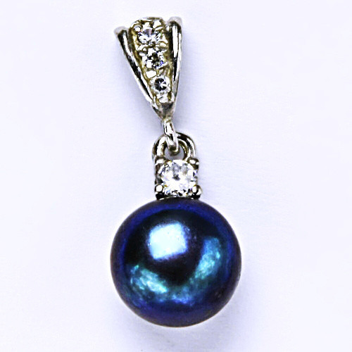 Stříbrný přívěšek, přírodní říční perla,černá 9-10 mm - P 1287/2