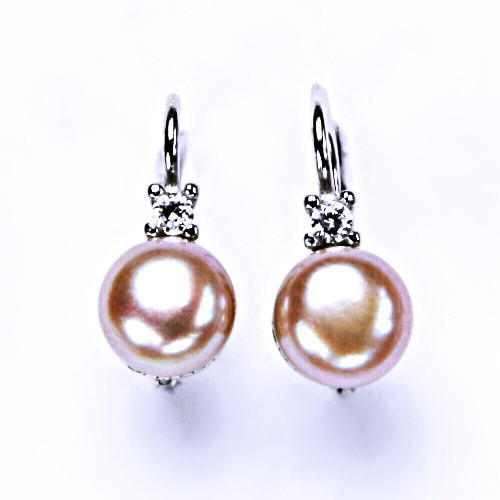 Stříbrné náušnice na patent s přírodní růžovou perlou 8 mm, šperky NK 1207