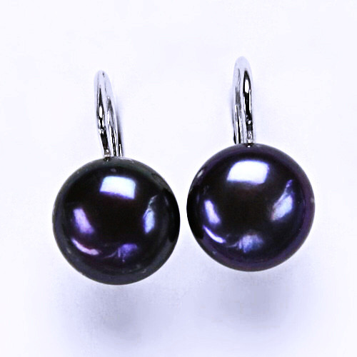 Stříbrné šperky, náušnice na patent (přírodní říční perla černá 9-10 mm) NK 1298