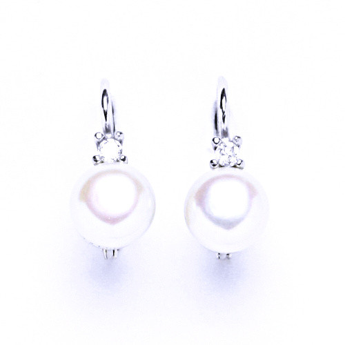 Stříbrné náušnice na patent, šperky(bílé přírodní perly 7,5-8mm) NK 1207
