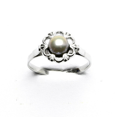 Stříbrný prsten, přírodní říční perla šedá (do růžova), T 1525