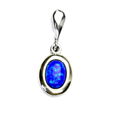 Stříbrný přívěsek, tmavě modrý syntetický opál, přívěsek s opálem, P 1354