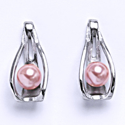Stříbrné náušnice s růžovou umělou perlou 6 mm, NŠ 1214