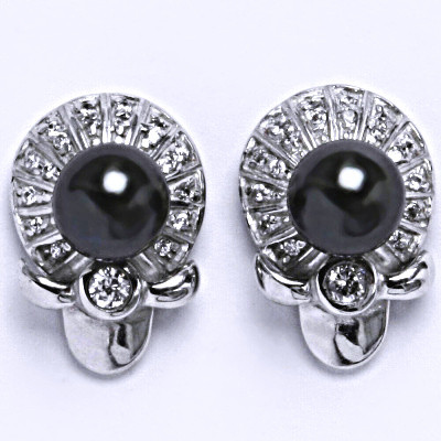 Stříbrné náušnice s černou umělou perlou 8 mm, NŠ 1189