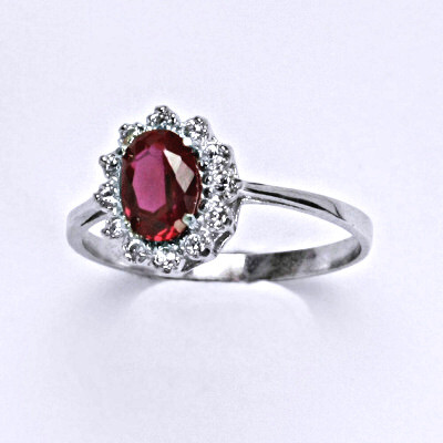 Stříbrný prsten, zirkon rubín a čiré zirkony, prstýnek ze stříbra,