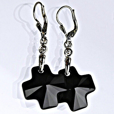 Stříbrné náušnice se Swarovski krystaly jet,19 mm