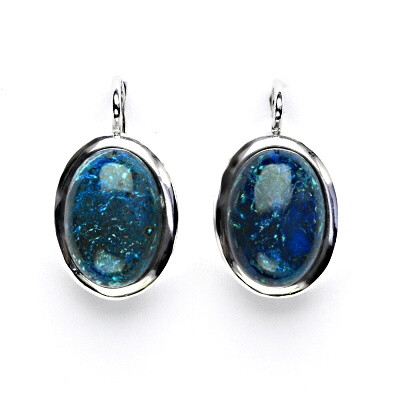 Stříbrné náušnice, přírodní chryzokol tmavý, 14 x 10 mm, NK 1454