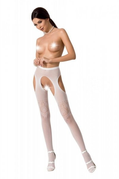 S017 Białe rajstopy z otwartym krokiem