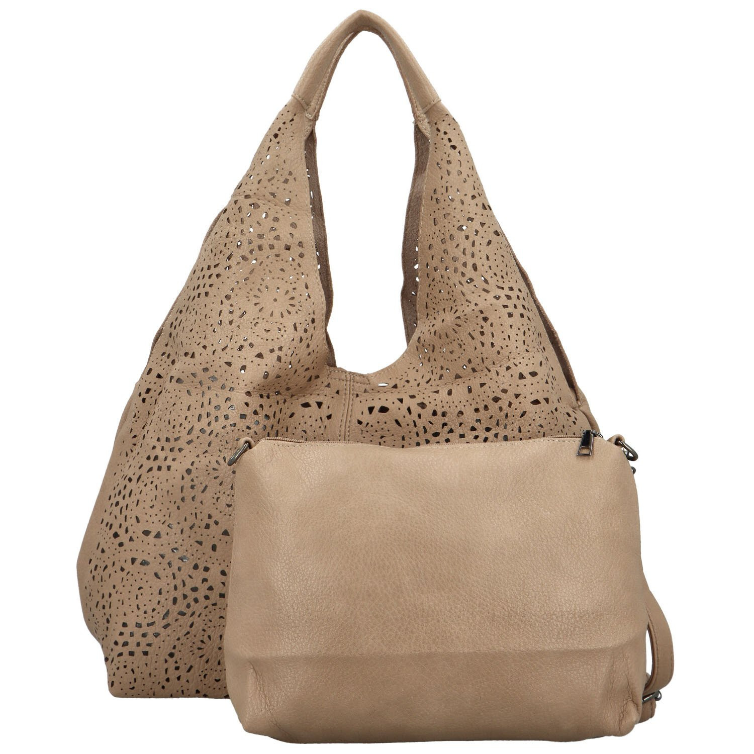 Módní koženková sada kabelek přes rameno a crossbody Saga, světle béžová