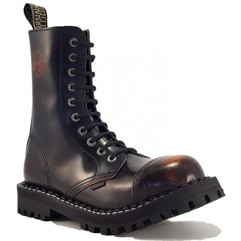 Boty Steel 10-dírkové - oranžové stírané, 46