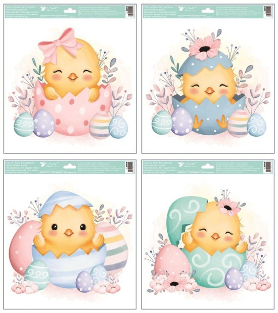Anděl Velikonoční okenní fólie - kuřátka ve vajíčku - 33,5 x 30 cm - 6909