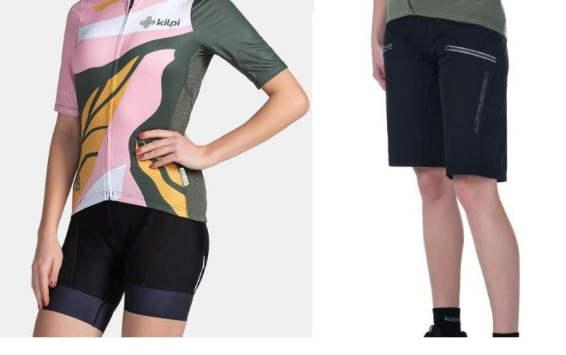 KILPI RITAEL-W Tmavě zelený cyklistický dres + Kilpi TRACKEE-W černé cyklistické kraťasy