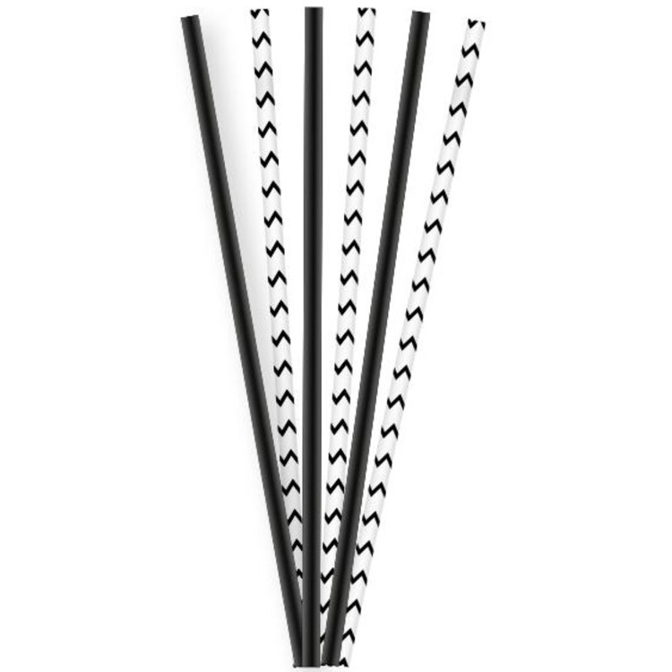 Papírová brčka černo-bílá 50 ks