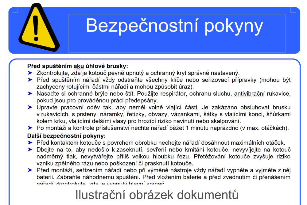 Bezpečnostní pokyny pro bruska pásová