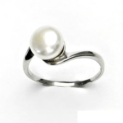 Stříbrný prsten, přírodní říční perla bílá, prstýnek ze stříbra, T 1432