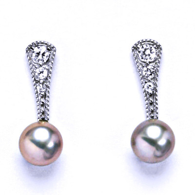 Náušnice stříbrné s přírodní šedorůžovou perlou NŠ 1241 pp