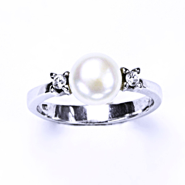 Stříbrný prsten, zirkon, přírodní perla bílá, T 1207 pp