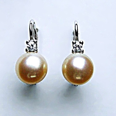 Stříbrné náušnice, přírodní říční perla, lososová, NK 1207