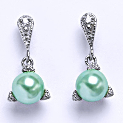Stříbrné náušnice se zelenou umělou perlou 8 mm, NŠ 1220/3
