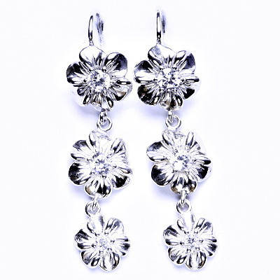 Stříbrné náušnice s čirými zirkony, kytičky - NK 1449/1435/1436