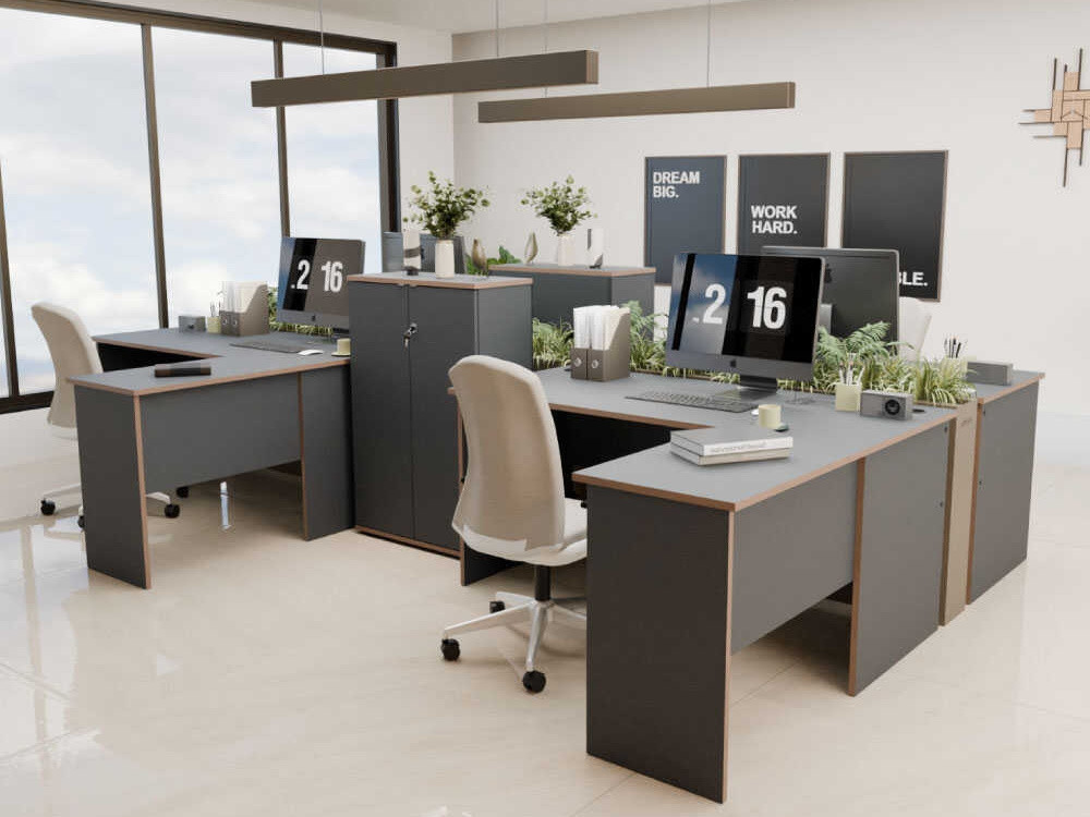 Kancelářská sestava CORNO 2, antracit/dub