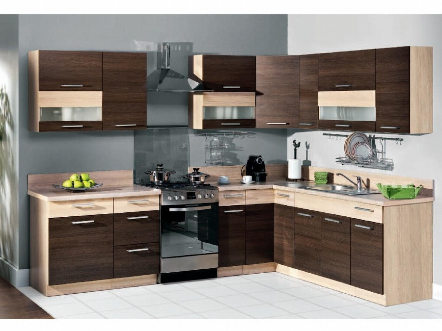 Rohová kuchyně RUTHIN, 225x210 cm, rijeka tmavá