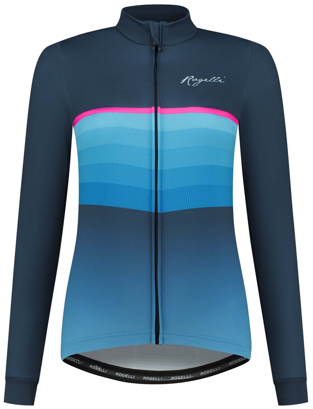Hřejivější dámský cyklodres Rogelli IMPRESS II s dlouhým rukávem, modro-růžový 2XL