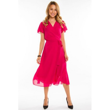 Dámské zavinovací šaty KASANDRA midi fuchsiové, Velikost 50, Barva Fuchsiová Bellezza 0020006