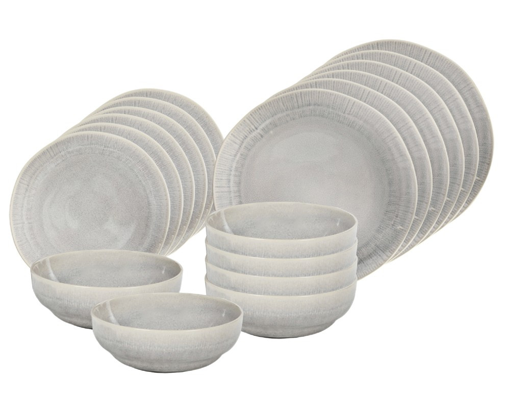 HIT Jídelní sada talířů 18 ks Earth šedá HT-24327373