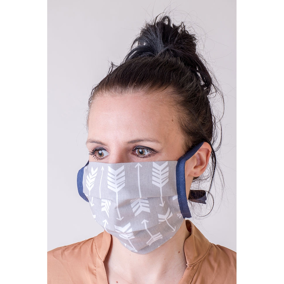 Bavlněná úpletová rouška s kapsou - šedá-tmavě modrá