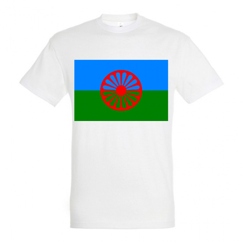 Triko s romskou vlajkou - bílé, XL