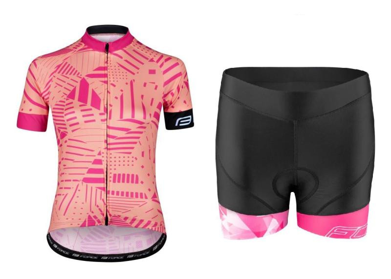 Force SHARD LADY meruňkový dámský cyklodres + Force MINI černo-růžové cyklokraťasy