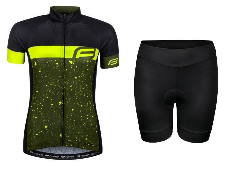 Force SPRAY LADY army-fluo cyklodres + Force CHARM LADY černé cyklokraťasy