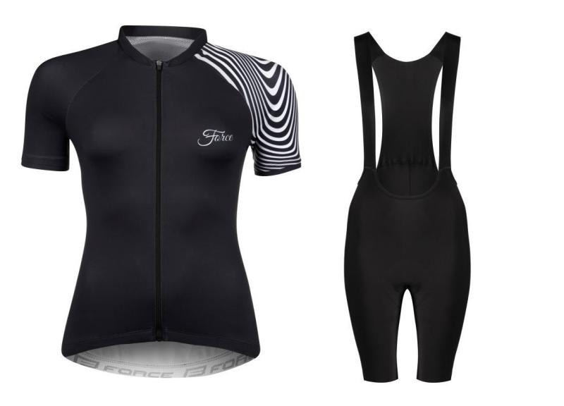 Force STREAM LADY černý cyklistický dres + Force ACTION LADY černé cyklokraťasy