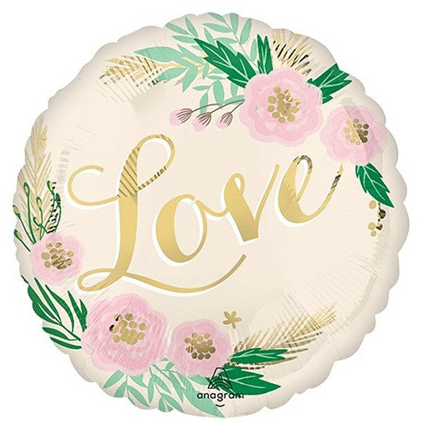 Balónek fóliový Love s květinami 46 cm