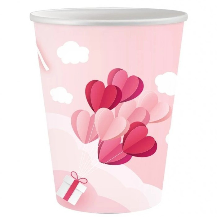Kelímky papírové Love is in the air růžové 250ml 6ks