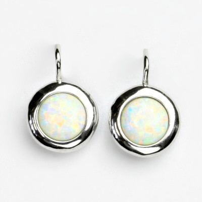 Stříbrné náušnice, bílý syntetický opál, náušnice s opálem, NK 1472
