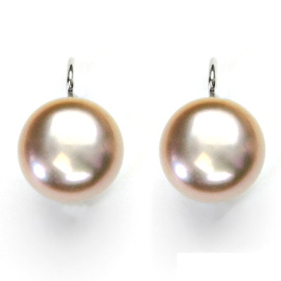 Stříbrné náušnice, přírodní říční perla 10-11 mm růžová, stříbro, NK 1298