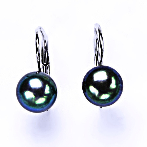 Stříbrné náušnice na patent, šperky(přírodní perla černá 7,5 mm)NK 1183